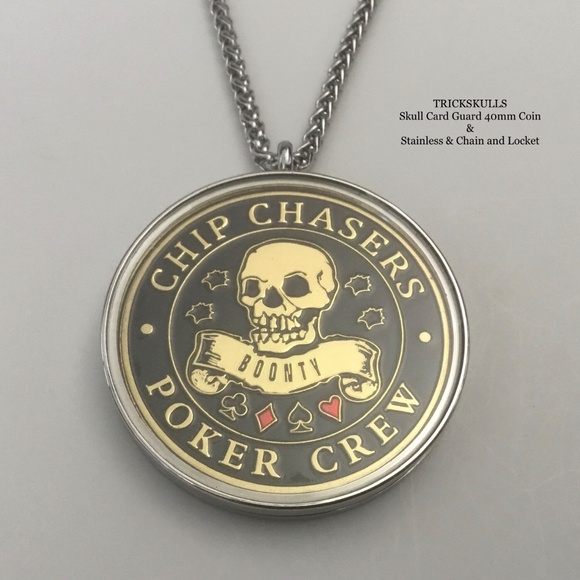 Card Guard Skeleton Skull Enamel Coin Stainless Locket 45-60cm Wheat Link Chain - Picture 8 of 8